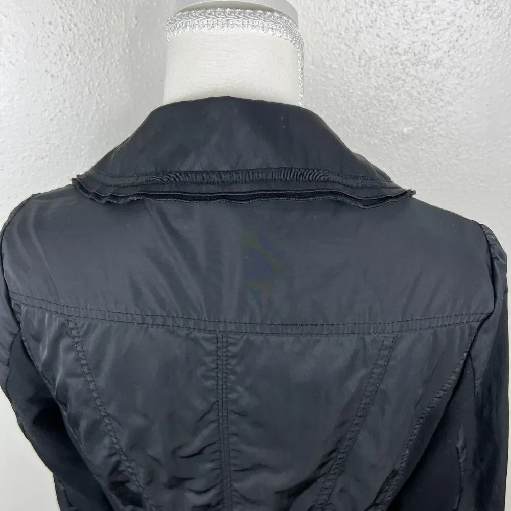 White House Black Market Blazer Women 8 Black Zip Long Sleeve Jacket Mixed Media
